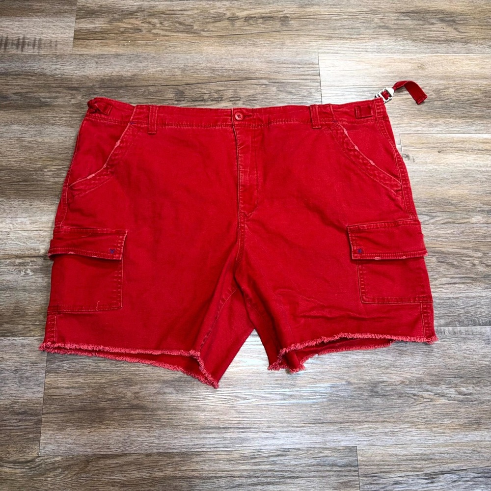 Terra & Sky Red Cargo Shorts Womens Plus Size 20W Raw Frayed Hem Causal Walking